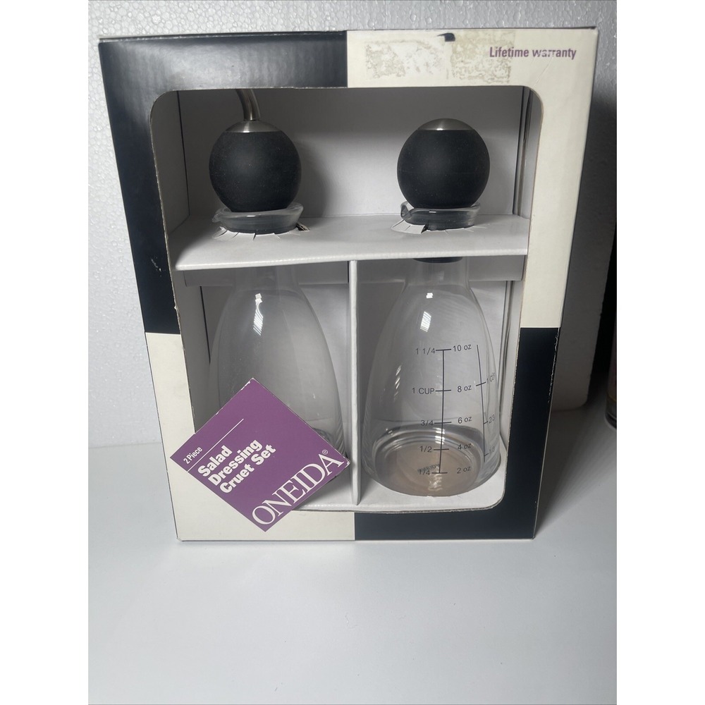 ONEIDA‎ NIB GLASS SALAD DRESSING CRUET SET 2 PIECE